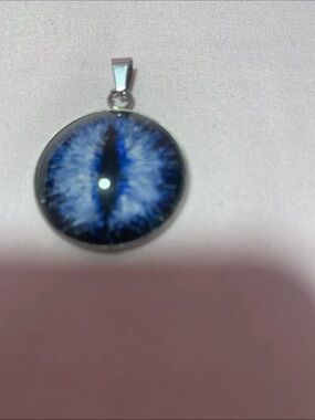 Blue Cat Eye Glass Dome Pendant Necklace - Women Jewelry